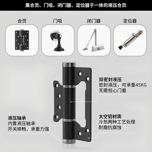 隐形门液压合页缓冲自动关门回弹闭门弹簧荷叶铰链子母房门木门